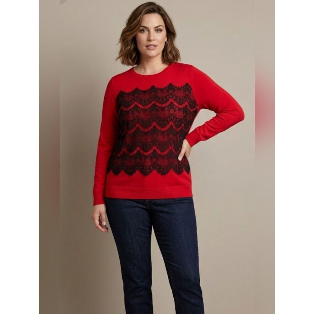 Hannah Top Sz XL Red with black lace accent